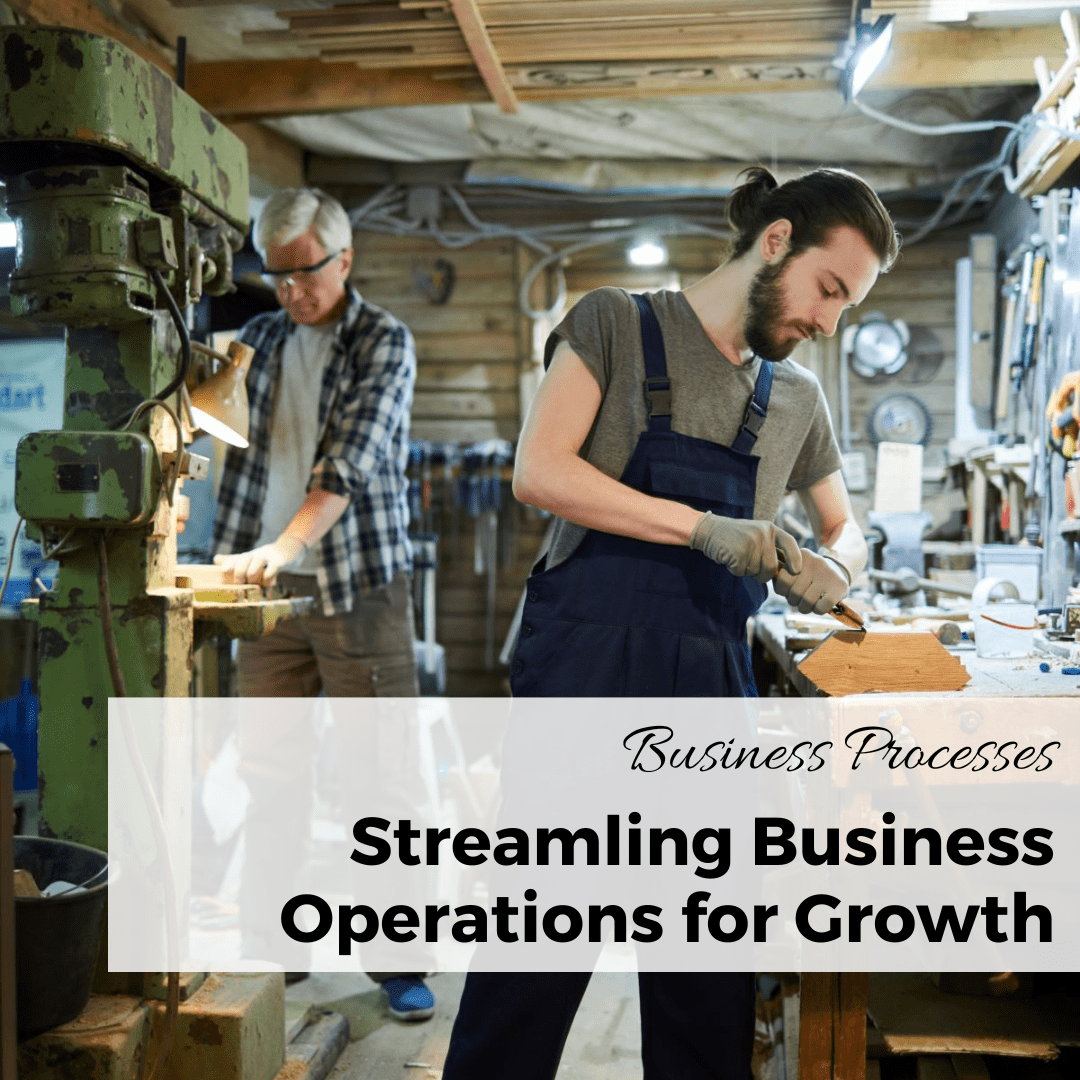 streamlining business processes for growth two men working in business shop